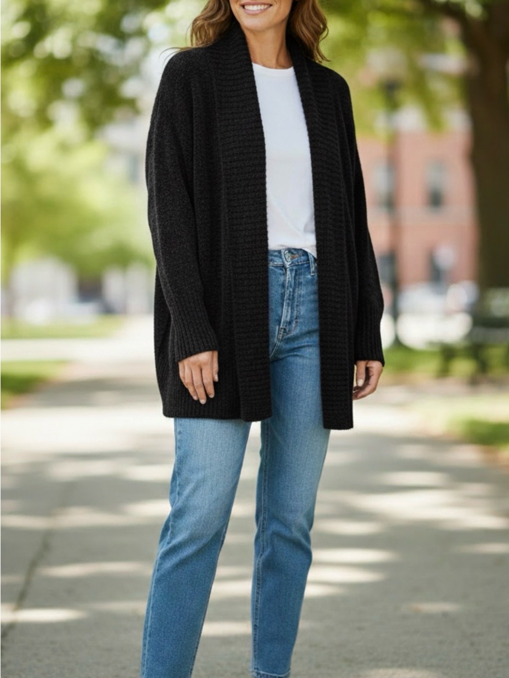 Seven7 Black Open-Front Chenille Cardigan